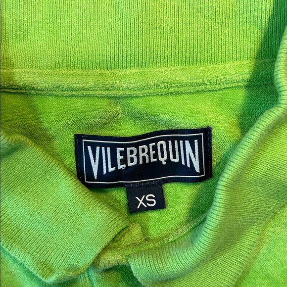 Vilebrequin Lime Green Polo Shirt, crushed velvet. Size XS - Picture 2 of 4